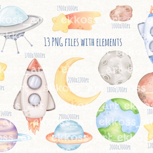 Astronaut and Space Watercolor Clipart, Space Digital Print, Instant Download image 3