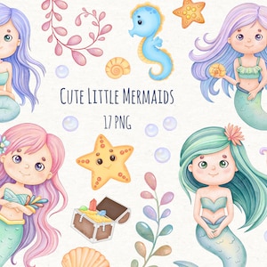 Little Mermaid Watercolor Clipart, Mermaid Tail Party, Png