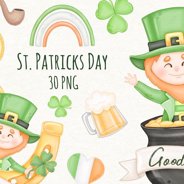 St Patricks Day Leprechaun Clipart, Watercolor Ireland Clip Art, Png