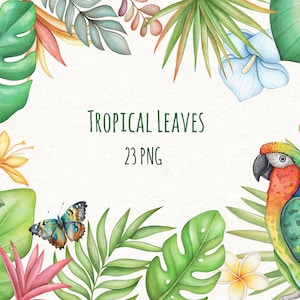 Watercolor Tropical Leaves Clipart, Summer Clipart PNG