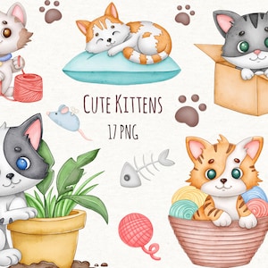 Cute Cat  Watercolor Clipart, Cats Transparent PNG