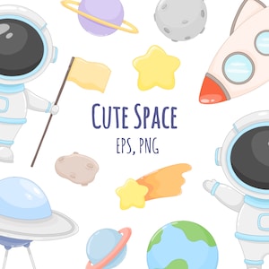 Astronaute et Space EPS Clipart, Space Vector Print, Téléchargement instantané