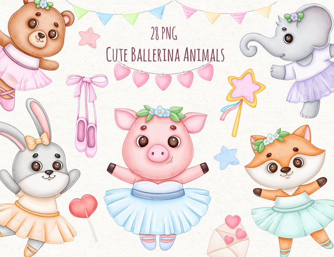 Cute Animals Ballerinas Clipart, Baby Animals Watercolor Clipart - Etsy