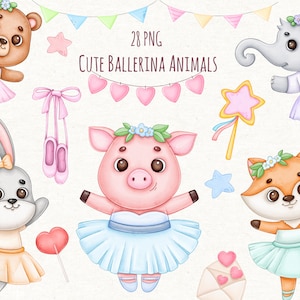 Cute Animals Ballerinas Clipart, Baby Animals Watercolor Clipart