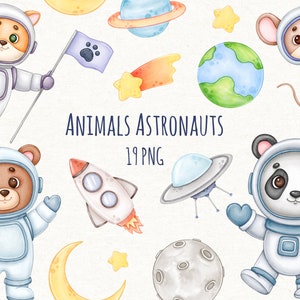 Clipart dell'acquerello dell'astronauta degli animali spaziali, PNG dell'asilo spaziale