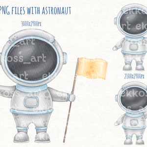 Astronaut and Space Watercolor Clipart, Space Digital Print, Instant Download image 2