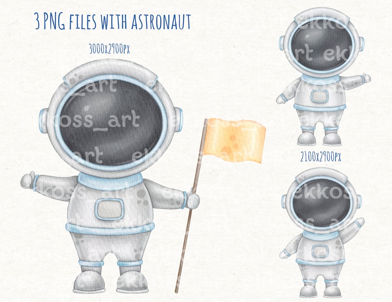 Astronaut and Space Watercolor Clipart, Space Digital Print, Instant Download image 2