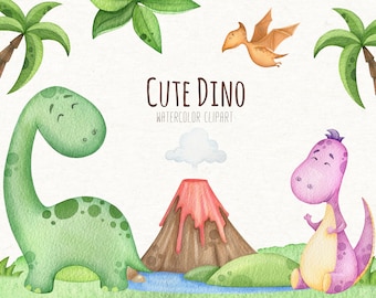 Dinosaur Clipart Watercolor PNG, Cute Dino Instant Digital, Download PNG