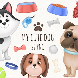 Cute Dog Clipart PNG, Puppies Digital Illustrations, Digital Download, Sublimation PNG