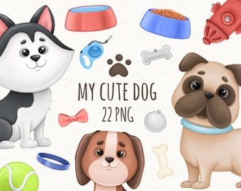 Cute Dog Clipart PNG, Puppies Digital Illustrations, Digital Download, Sublimation PNG