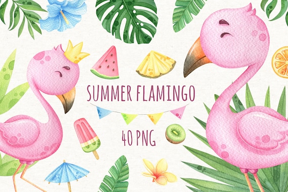 Summer Flamingo Clipart, Watercolor Tropical Png, Sublimation donwload, Digital Pattern