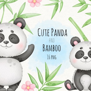 Aquarela Panda E Bambu Clipart, Arte Digital Para Impressão, Download Instantâneo, Png