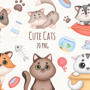 Schattige kat clipart, kat print PNG, huisdieren clip art