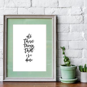 The Killers Lyrics WITH FREE GIFT,  All These Things That I&#39;ve Done, Lyrics, Calligraphy, Typography, A4 Print, Quotes, Wall Art, Hand Drawn