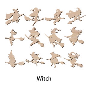Halloween Witch Wood Cutout Laser Cut Unfinished Wooden Blank Art Craft Supplies for DIY Project, Ready to paint and Stain, in 2&quot; ~ 15&quot;