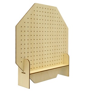 八角形の木製ペグボードデザインイヤリングジュエリーディスプレイスタンド、スタッドポストダングルドロップイヤリング用、カスタムロゴテキスト彫刻可能