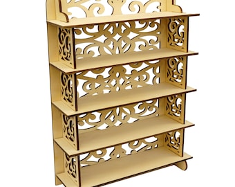 5 Tiers Wooden Decorative Lace Border Pattern Display Stand for Craft Fair, Art Trade Shows for Jewelry, Soap, Candle, Essential Oil Display