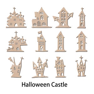 Halloween Castle Wood Cutout Laser Cut Unfinished Wooden Blank Art Craft Supplies for DIY Project, Ready to paint and Stain, in 4&quot; ~ 15&quot;