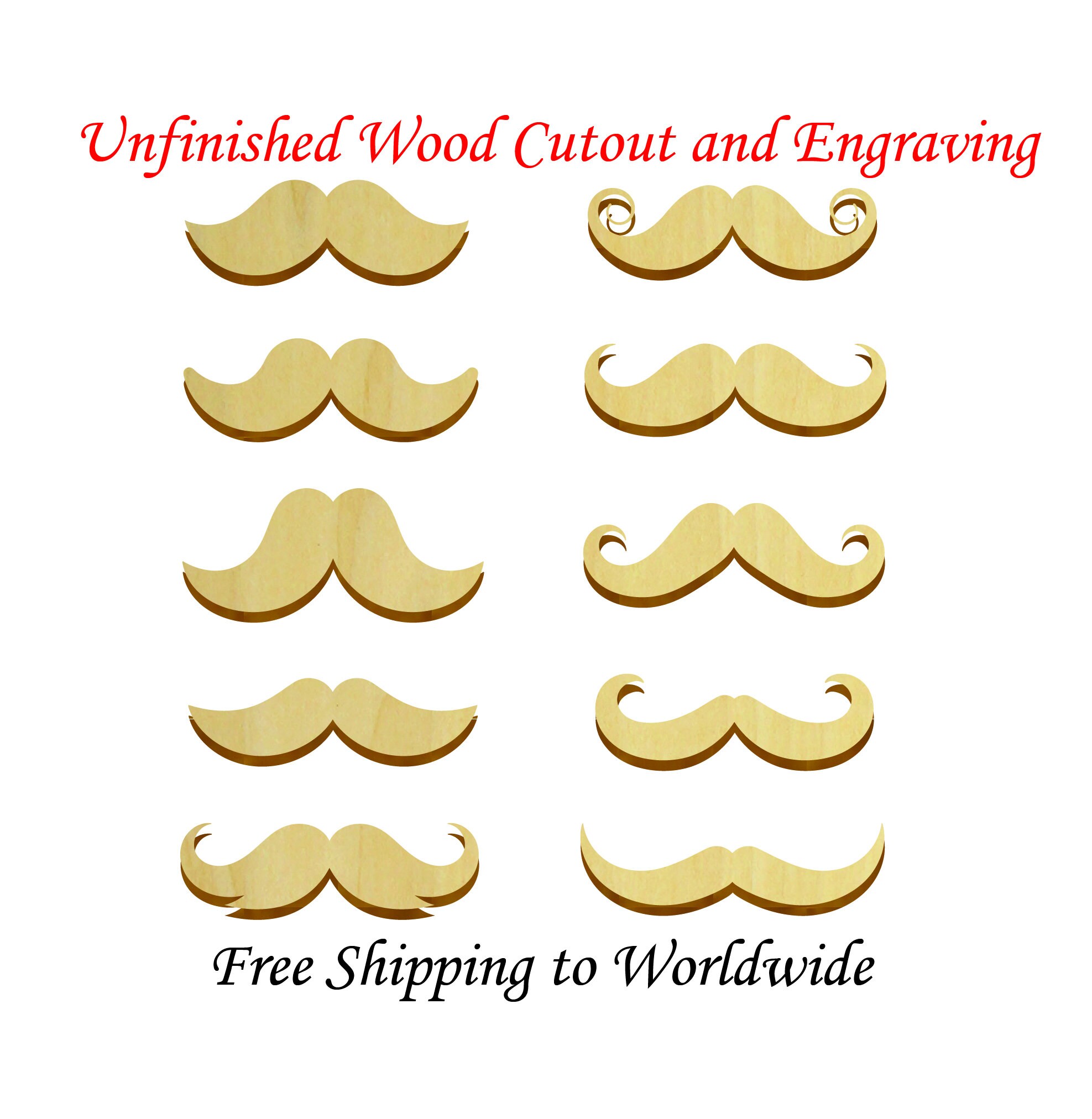Mustache - Laser Cut Out Unfinished Wood Craft Shape PPL51 Mustache - Laser Cut Out Unfinished Wood Craft Shape PPL51