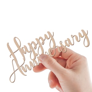 HAPPY ANNIVERSARY サイン 木製 切り抜き形状 木製ワード レーザーカット プリント アート クラフト用品 DIY プロジェクト用 ペイントとステイン サイズ 1インチから15インチ