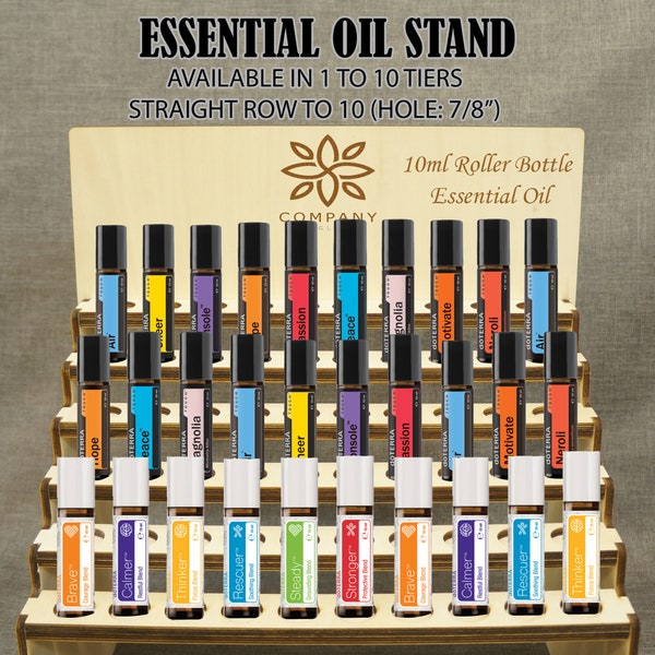Essential Oil Shelf Rack, available in 1 to 10 Tiers , Straight Row of Ten, 10 to 100 slots, Collapsible Display for Craft Fair Trade Show