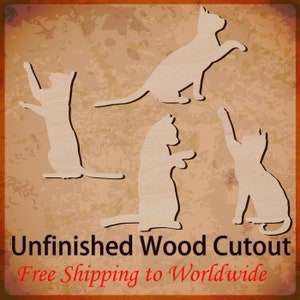 Cat Outline Unfinished Wood Laser Cut Cutout Shapes for DIY Craft, Ready to paint, Stain, Decoupage, embellishments etc (C)