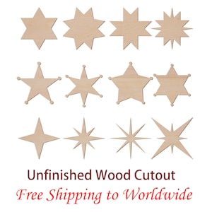 1&quot; ~ 15&quot; Star Shape, Star of David,  Bethlehem Star, Sheriff Star, Laser cut Unfinished Wooden Cutout for DIY Craft, Wood Blank
