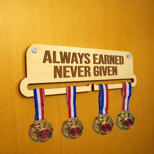 Personalized Medals Holder, Medal Display, Medals Hanger by laser cut & engraving, Custom Name or Message or Image, avail. in 1,2,3 rows