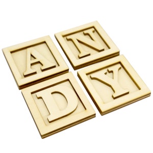 Letras y números de bloque de madera sin terminar para boda, guardería, habitación infantil, inicial, baby shower, nombre de cartel de pared, disponible en 2" a 14"