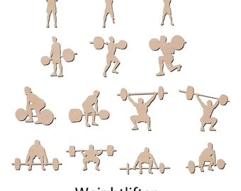 Weightlifters Weightlift Wood Cutout - Laser Cut Unfinished Wooden Blank Art Craft Supplies for DIY Project, Ready to paint and Stain