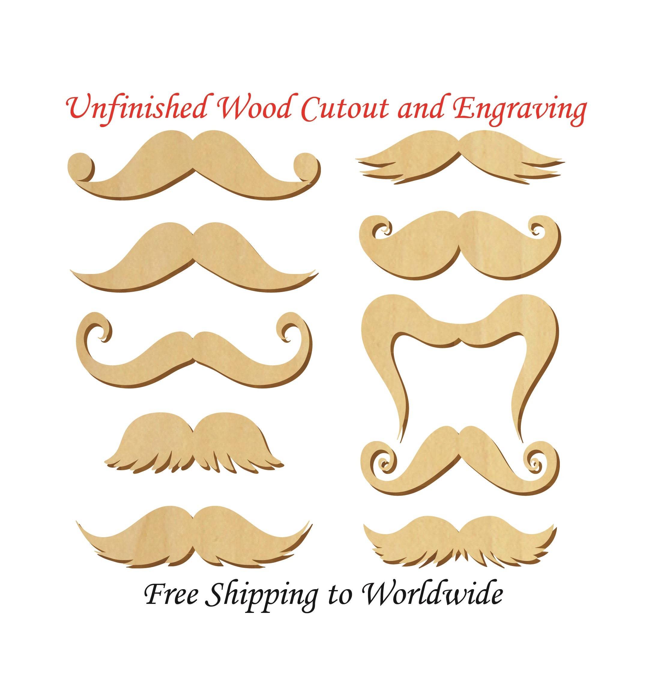 Mustache - Laser Cut Out Unfinished Wood Craft Shape PPL51 Mustache - Laser Cut Out Unfinished Wood Craft Shape PPL51