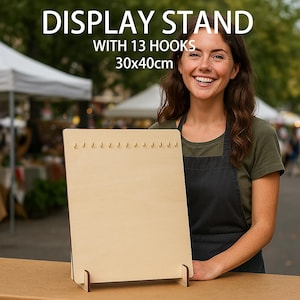 Laser Cut Wooden Display Board with Brass Hooks | Earring Stand Market Booth Display | Custom Size & Logo Available