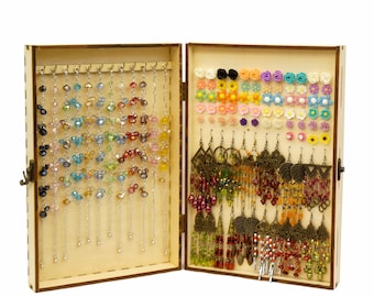 Bi-Folding Jewelry Display Case for Earrings Necklaces Bracelets Watches, Protable Showcase to go for Pop up night  market Craft Trade Show