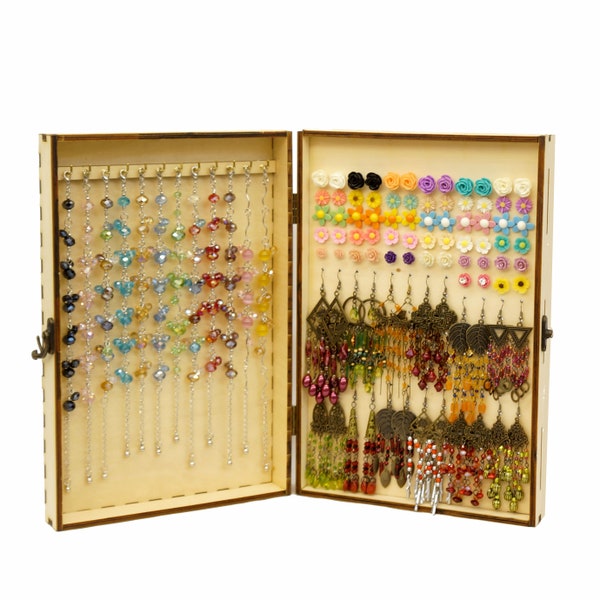 Bi-Folding Jewelry Display Case for Earrings Necklaces Bracelets Watches, Protable Showcase to go for Pop up night  market Craft Trade Show