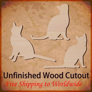 Cat Outline Unfinished Wood Laser Cut Cutout Shapes for DIY Craft, Ready to paint, Stain, Decoupage, embellishments etc (B)
