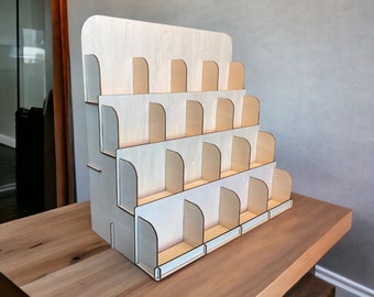 5.5in Pocket Size Display Stand, Sticker Display Stand, 16 Pockets (4x4), Customized Engraving on Topper plate, Customizable Size Available!