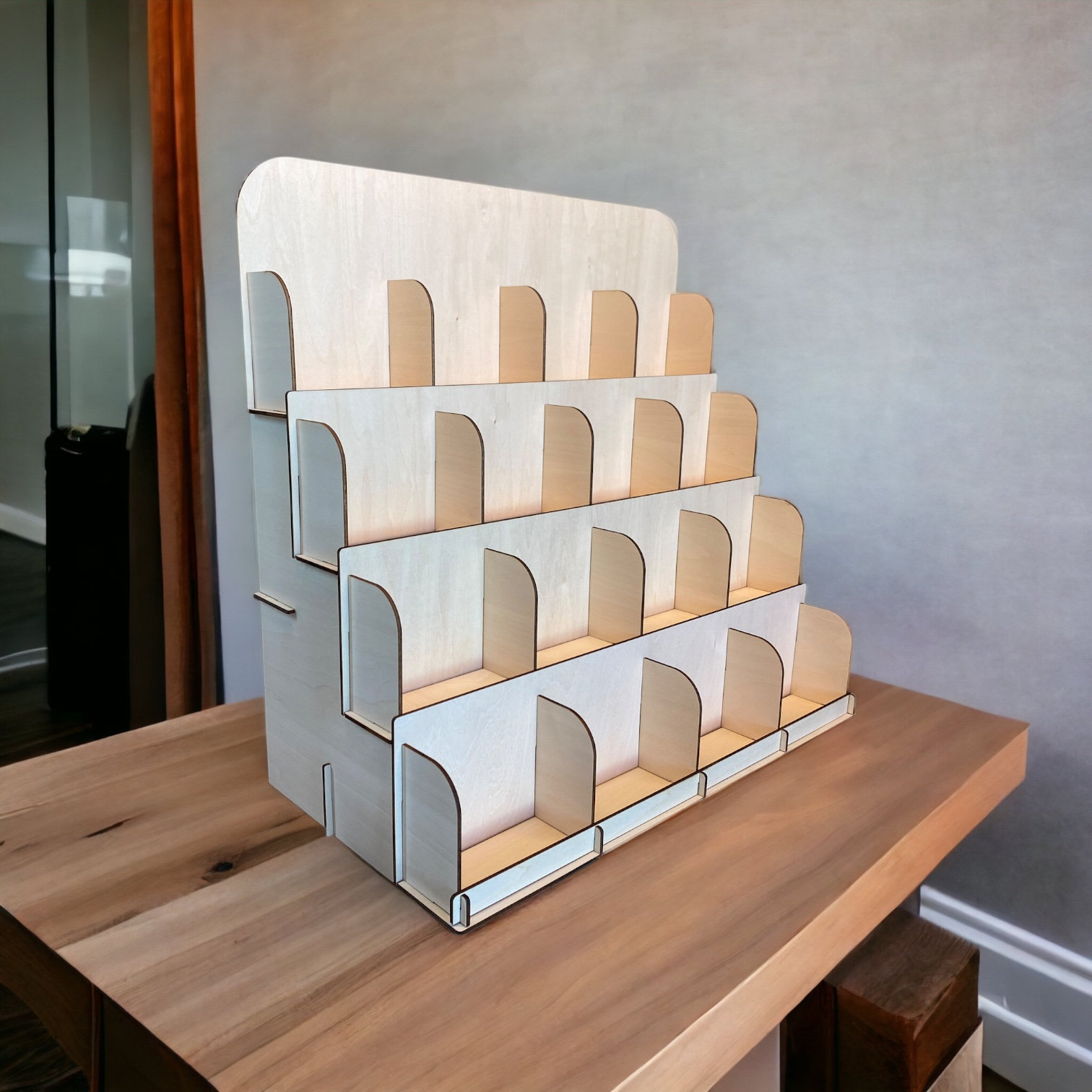 4 inch Coaster Display Stand, Sticker Display Stand, 16 Pockets (4x4), Customized Engraving on Topper plate, Customizable Size Available!