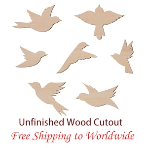 Laser cut Unfinished Wooden Cutout Flying Bird Shape for DIY Craft, Handmade Multiple Sizes 1&quot; to 15&quot; Height, Welcome Sign / Door Ornament