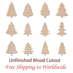 Forme d'arbre de Noël en bois non fini découpé au laser pour bricolage, plusieurs tailles faites à la main de 1 "à 15" de hauteur, 12 motifs