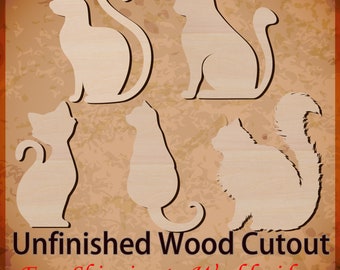 Cat Outline Unfinished Wood Laser Cut Cutout Shapes for DIY Craft, Ready to paint, Stain, Decoupage, embellishments etc