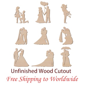 1&quot; ~ 15&quot; Love Wedding Couple Groom Bride Marriage, Laser cut Unfinished Wooden Cutout for DIY Craft, Scrapbook, Wood Blank
