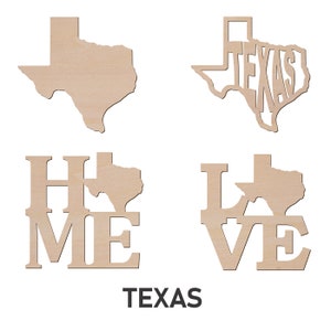 Texas State, Home Love Text with Texas layout laser cut Unfinished Wooden Cutout for DIY Craft, Gift Tags Ornaments Decoration Wall Art
