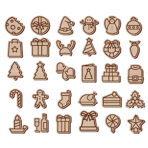 Laser Cut Unfinished Wood Christmas Ornament for Holiday Decoration, Size 1 to 15 inches, 30 designs