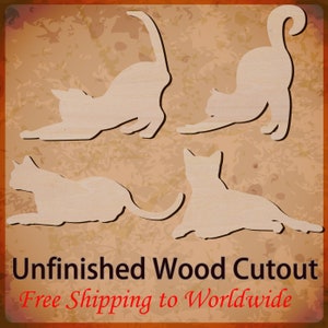 Cat Outline Unfinished Wood Laser Cut Cutout Shapes for DIY Craft, Ready to paint, Stain, Decoupage, embellishments etc (D)