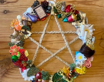 Wheel Of The Year Wreath - Pagan Wiccan Witchy - Handmade Pentagram Decor