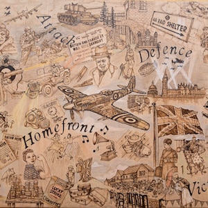 World War II - Faces Of War - Pyrography Wall Art - 21”  - Signed POSTER PRINT - Wartime Britain, 1940s