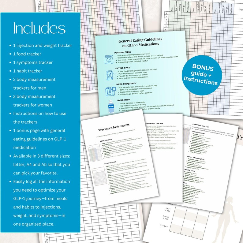 Gs Injection Chart GLP-1 Trackers for Injections, Weight, Food, Habits, Symptoms, Bonus ...