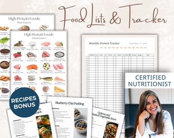 Proteinreiche Lebensmittel Listen & monatlicher Protein Tracker + Bonus für Proteinreiche Rezepte (PDF)