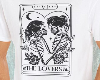 Lesbian Lovers Tarot Card Shirt: Vintage Skeleton LGBTQ Pride - Comfort Colors