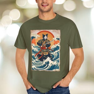 Samurai Cats  T-shirt, Japanese Cat, Art Warrior Tee for Cat Lovers, Samurai Sword cat Shirt Gift, Tuxedo Ninja Cat Apparel